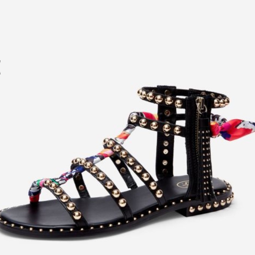 NEW Ash black Pareo leather and silk gladiator sandals 11M - Picture 6 of 10